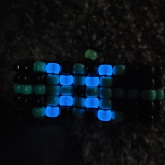 Cuff & Choker Set, Black & Turqoise Glow Kandi Kid Perler Jewelry. - Picture 5 of 5